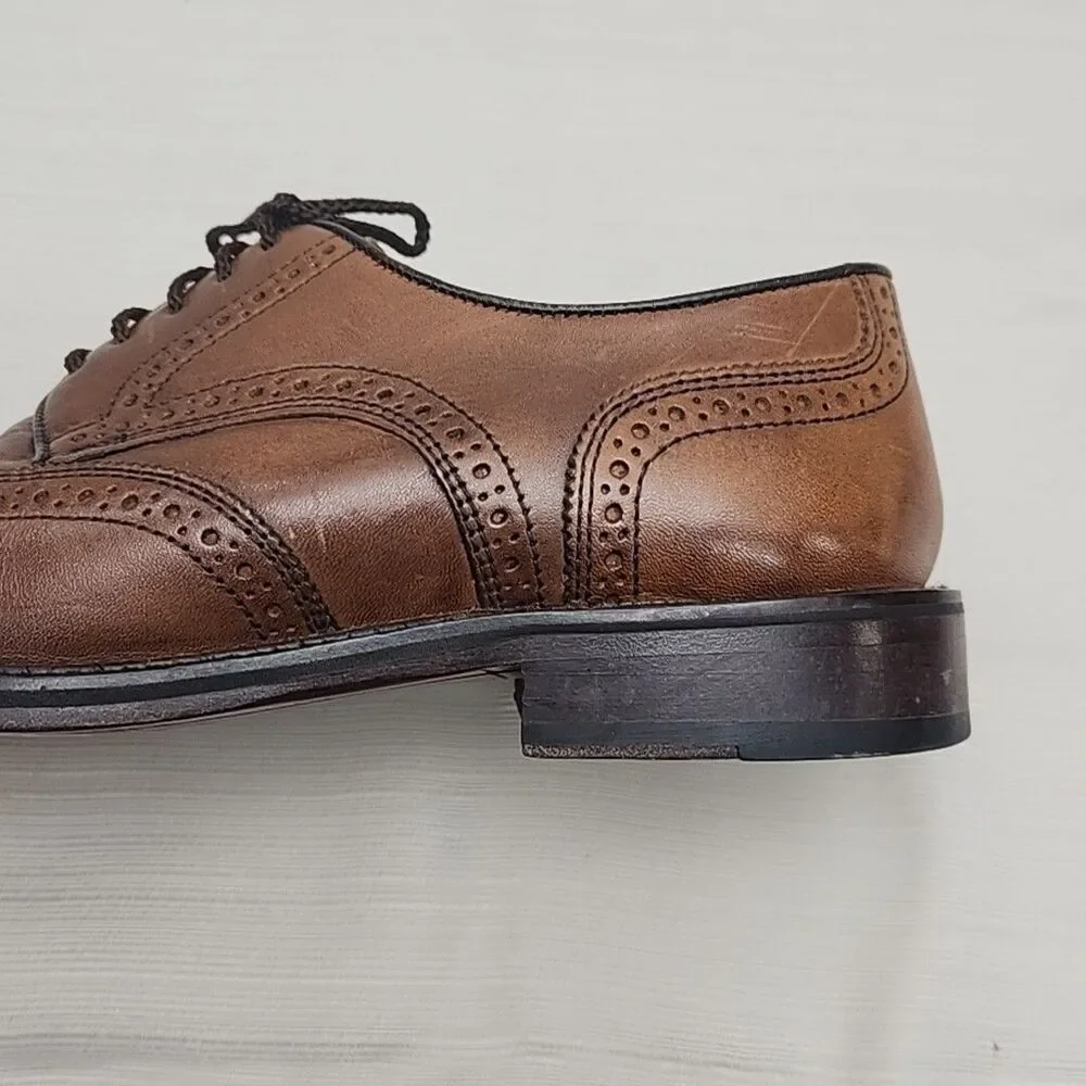 Johnston & Murphy Dress Shoes Wingtip Oxfords Brown Men Sz 8.5 Sheepskin Leather